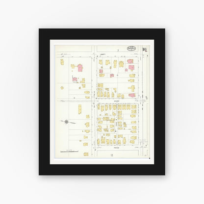 Old map wall art mockup — black gallery frame with white mat — Sanborn Fire Insurance Map from Warren, Warren County, Pennsylvania (1912), Sheet #0010