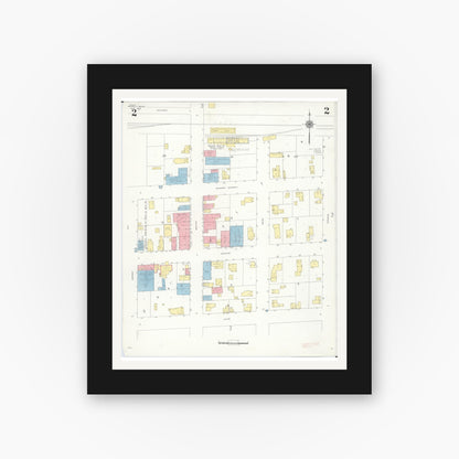 Old map wall art mockup — black gallery frame with white mat — Sanborn Fire Insurance Map from Merrill, Saginaw County, Michigan (1939), Sheet #0002