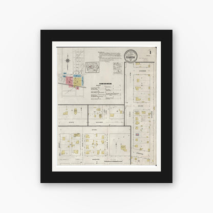 Old map wall art mockup — black gallery frame with white mat — Sanborn Fire Insurance Map from Scranton, Greene County, Iowa (1915) â€” Complete Set