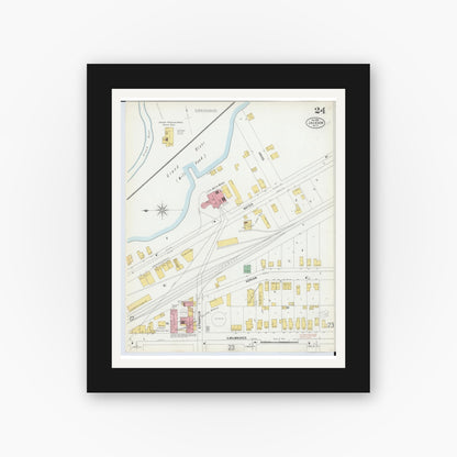 Old map wall art mockup — black gallery frame with white mat — Sanborn Fire Insurance Map from Jackson, Jackson County, Michigan (1899), Sheet #0024