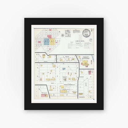 Old map wall art mockup — black gallery frame with white mat — Sanborn Fire Insurance Map from Perham, Otter Tail County, Minnesota (1899) - Complete Map Set