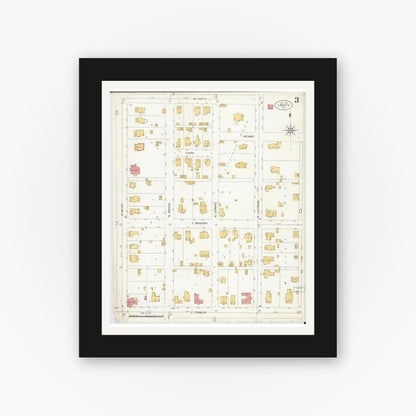 Old map wall art mockup — black gallery frame with white mat — Sanborn Fire Insurance Map from Liberty, Clay County, Missouri (1906), Sheet #0003