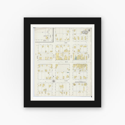 Old map wall art mockup — black gallery frame with white mat — Sanborn Fire Insurance Map from Edmore, Montcalm County, Michigan (1894), Sheet #0002