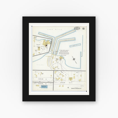 Old map wall art mockup — black gallery frame with white mat — Sanborn Fire Insurance Map from Cheboygan, Cheboygan County, Michigan (1915), Sheet #0015
