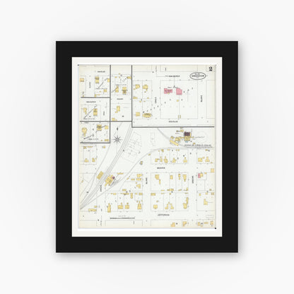 Old map wall art mockup — black gallery frame with white mat — Sanborn Fire Insurance Map from Greenview, Menard County, Illinois (1901), Sheet #0002