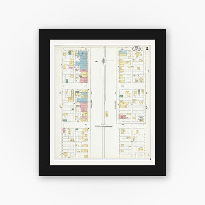 Old map wall art mockup — black gallery frame with white mat — Sanborn Fire Insurance Map from Luling, Caldwell County, Texas (1902), Sheet #0002