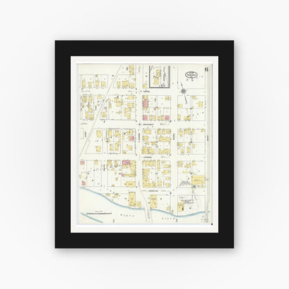 Old map wall art mockup — black gallery frame with white mat — Sanborn Fire Insurance Map from Aurora, Dearborn County, Indiana (1911), Sheet #0006