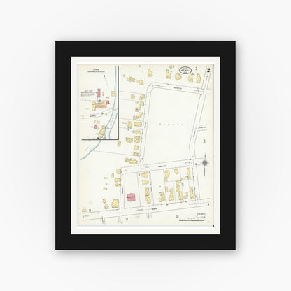 Old map wall art mockup — black gallery frame with white mat — Sanborn Fire Insurance Map from Athol, Worcester County, Massachusetts (1911), Sheet #0002