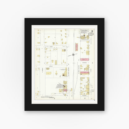 Old map wall art mockup — black gallery frame with white mat — Sanborn Fire Insurance Map from Cuero, De Witt County, Texas (1912), Sheet #0008