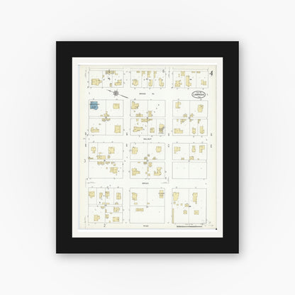 Old map wall art mockup — black gallery frame with white mat — Sanborn Fire Insurance Map from Lampasas, Lampasas County, Texas (1912), Sheet #0004