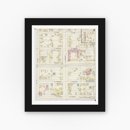 Old map wall art mockup — black gallery frame with white mat — Sanborn Fire Insurance Map from Lima, Allen County, Ohio (1887), Sheet #0005