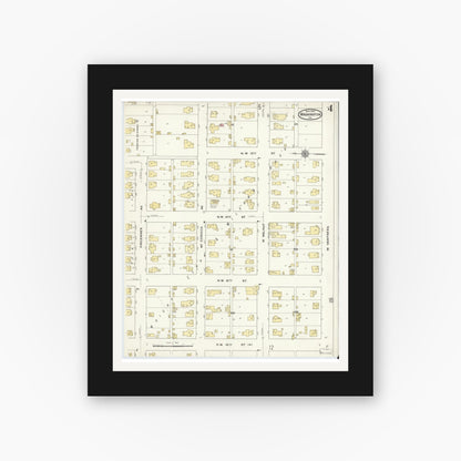 Old map wall art mockup — black gallery frame with white mat — Sanborn Fire Insurance Map from Washington, Daviess County, Indiana (1909), Sheet #0004
