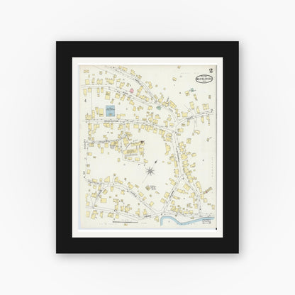 Old map wall art mockup — black gallery frame with white mat — Sanborn Fire Insurance Map from Marblehead, Essex County, Massachusetts (1896), Sheet #0002