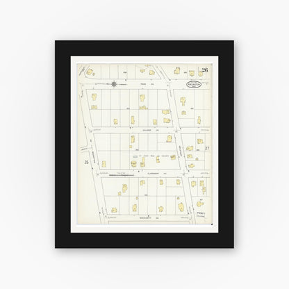 Old map wall art mockup — black gallery frame with white mat — Sanborn Fire Insurance Map from Arlington, Middlesex County, Massachusetts (1914), Sheet #0026