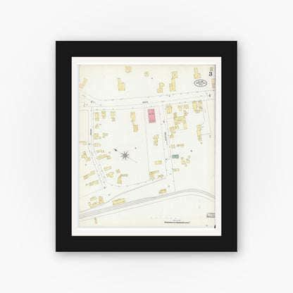 Old map wall art mockup — black gallery frame with white mat — Sanborn Fire Insurance Map from Groton, Middlesex County, Massachusetts (1906), Sheet #0003