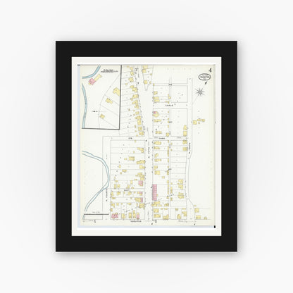 Old map wall art mockup — black gallery frame with white mat — Sanborn Fire Insurance Map from Ironton, Lawrence County, Ohio (1909), Sheet #0004