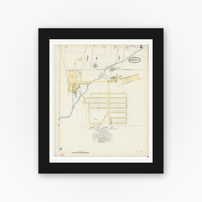 Old map wall art mockup — black gallery frame with white mat — Sanborn Fire Insurance Map from Queen City, Cass County, Texas (1890), Sheet #0002