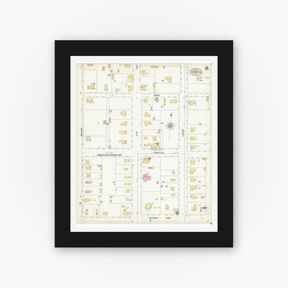Old map wall art mockup — black gallery frame with white mat — Sanborn Fire Insurance Map from Denton, Denton County, Texas (1901), Sheet #0006