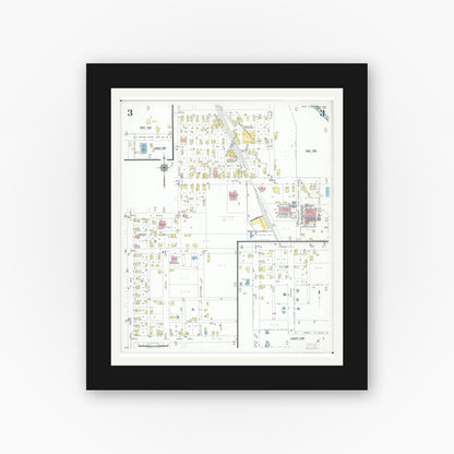 Old map wall art mockup — black gallery frame with white mat — Sanborn Fire Insurance Map from West Alexandria, Preble County, Ohio (1951), Sheet #0003