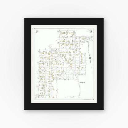 Old map wall art mockup — black gallery frame with white mat — Sanborn Fire Insurance Map from Byesville, Guernsey County, Ohio (1948), Sheet #0005