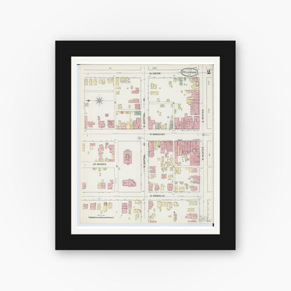 Old map wall art mockup — black gallery frame with white mat — Sanborn Fire Insurance Map from Delaware, Delaware County, Ohio (1890), Sheet #0002