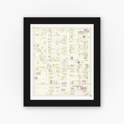 Old map wall art mockup — black gallery frame with white mat — Sanborn Fire Insurance Map from Xenia, Greene County, Ohio (1910), Sheet #0006
