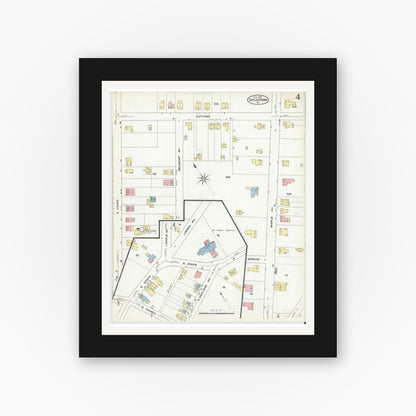 Old map wall art mockup — black gallery frame with white mat — Sanborn Fire Insurance Map from Doylestown, Bucks County, Pennsylvania (1909), Sheet #0004