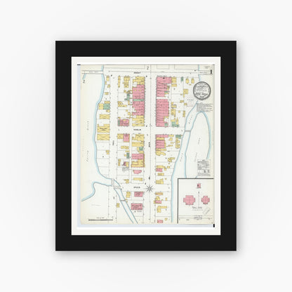 Old map wall art mockup — black gallery frame with white mat — Sanborn Fire Insurance Map from Eaton Rapids, Eaton County, Michigan (1900) - Complete Map Set