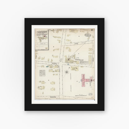 Old map wall art mockup — black gallery frame with white mat — Sanborn Fire Insurance Map from Franklin, Norfolk County, Massachusetts (1884), Sheet #0002