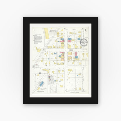 Old map wall art mockup — black gallery frame with white mat — Sanborn Fire Insurance Map from Genoa City, Walworth County, Wisconsin (1934) - Complete Map Set