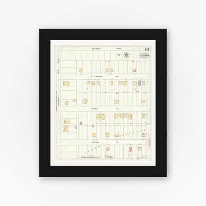 Old map wall art mockup — black gallery frame with white mat — Sanborn Fire Insurance Map from Alhambra, Los Angeles County, California (1907), Sheet #0010