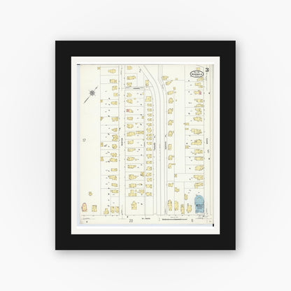 Old map wall art mockup — black gallery frame with white mat — Sanborn Fire Insurance Map from Norwalk, Huron County, Ohio (1911), Sheet #0003