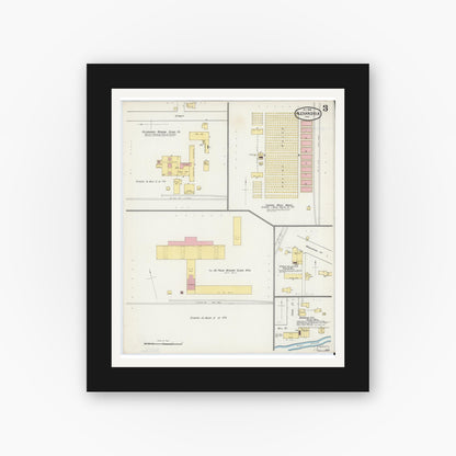Old map wall art mockup — black gallery frame with white mat — Sanborn Fire Insurance Map from Alexandria, Madison County, Indiana (1892), Sheet #0003