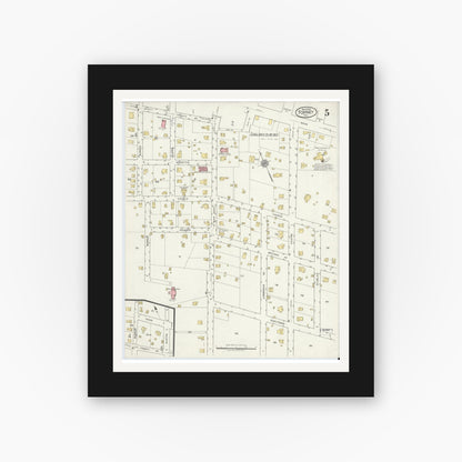 Old map wall art mockup — black gallery frame with white mat — Sanborn Fire Insurance Map from Forney, Kaufman County, Texas (1919), Sheet #0005