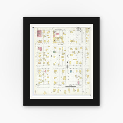 Old map wall art mockup — black gallery frame with white mat — Sanborn Fire Insurance Map from Fenton, Genesee County, Michigan (1908), Sheet #0007