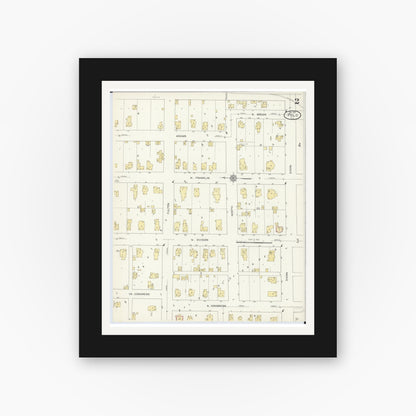 Old map wall art mockup — black gallery frame with white mat — Sanborn Fire Insurance Map from Polo, Ogle County, Illinois (1913), Sheet #0002