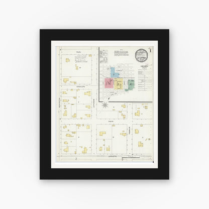 Old map wall art mockup — black gallery frame with white mat — Sanborn Fire Insurance Map from La Grange, Fayette County, Texas (1896) - Complete Map Set
