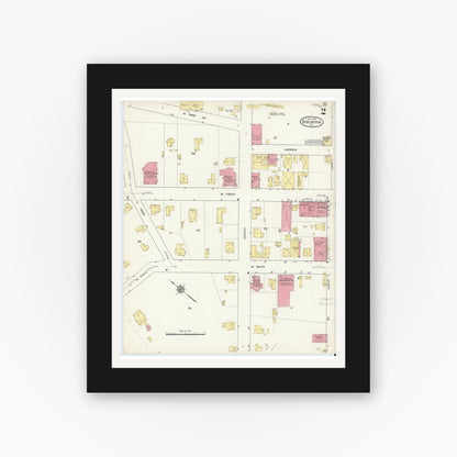Old map wall art mockup — black gallery frame with white mat — Sanborn Fire Insurance Map from Burlington, Alamance County, North Carolina (1913), Sheet #0002