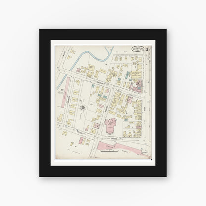 Old map wall art mockup — black gallery frame with white mat — Sanborn Fire Insurance Map from Clinton, Worcester County, Massachusetts (1888), Sheet #0003