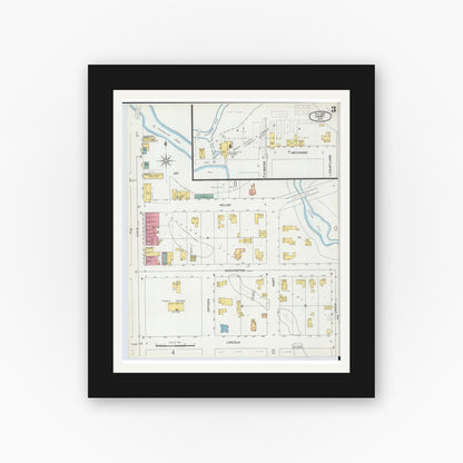 Old map wall art mockup — black gallery frame with white mat — Sanborn Fire Insurance Map from Hart, Oceana County, Michigan (1900), Sheet #0003