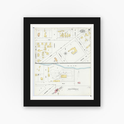 Old map wall art mockup — black gallery frame with white mat — Sanborn Fire Insurance Map from Escanaba, Delta County, Michigan (1899), Sheet #0009