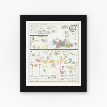 Old map wall art mockup — black gallery frame with white mat — Sanborn Fire Insurance Map from Mount Joy, Lancaster County, Pennsylvania (1896) - Complete Map Set