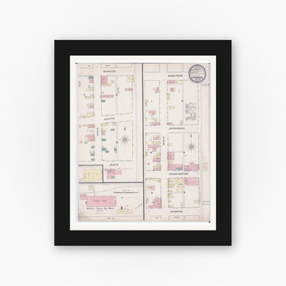 Old map wall art mockup — black gallery frame with white mat — Sanborn Fire Insurance Map from La Grange, Lewis County, Missouri (1885), Sheet #0001