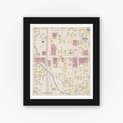 Old map wall art mockup — black gallery frame with white mat — Sanborn Fire Insurance Map from Marion, Williamson County, Illinois (1922), Sheet #0010