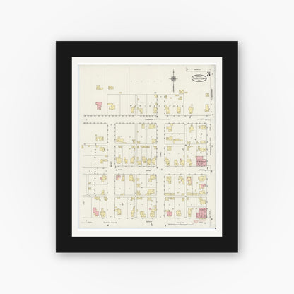 Old map wall art mockup — black gallery frame with white mat — Sanborn Fire Insurance Map from Thorntown, Boone County, Indiana (1915), Sheet #0003
