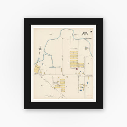 Old map wall art mockup — black gallery frame with white mat — Sanborn Fire Insurance Map from Arlington, Middlesex County, Massachusetts (1922), Sheet #0019