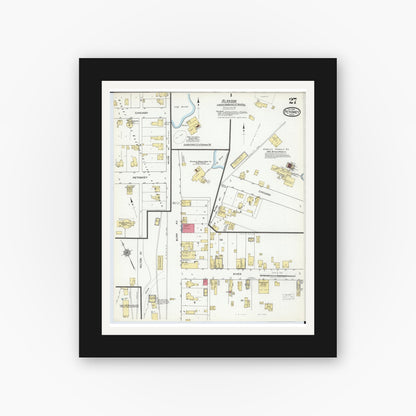 Old map wall art mockup — black gallery frame with white mat — Sanborn Fire Insurance Map from Petoskey, Emmet County, Michigan (1919), Sheet #0027