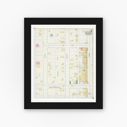 Old map wall art mockup — black gallery frame with white mat — Sanborn Fire Insurance Map from Kalkaska, Kalkaska County, Michigan (1893), Sheet #0002