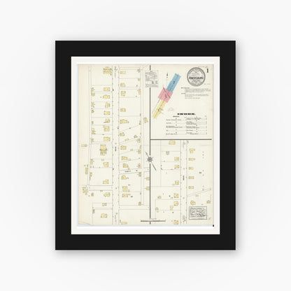 Old map wall art mockup — black gallery frame with white mat — Sanborn Fire Insurance Map from Rimersburg, Clarion County, Pennsylvania (1912) - Complete Map Set