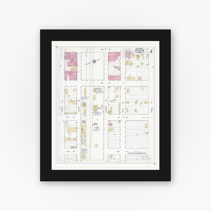 Old map wall art mockup — black gallery frame with white mat — Sanborn Fire Insurance Map from Benson, Swift County, Minnesota (1916), Sheet #0004